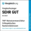 Award-Plakette von Vergleich.org: "Vergleichssieger - Sehr gut (03/2024)" für FMP Matratzenmanufaktur Orthopädisches Nackenstützkissen.
