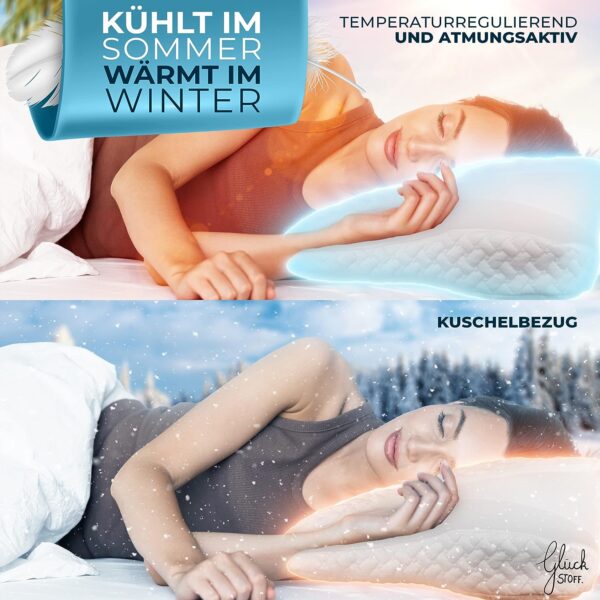 Eine Frau schläft auf einem orthopädischen Kissen im Bett.