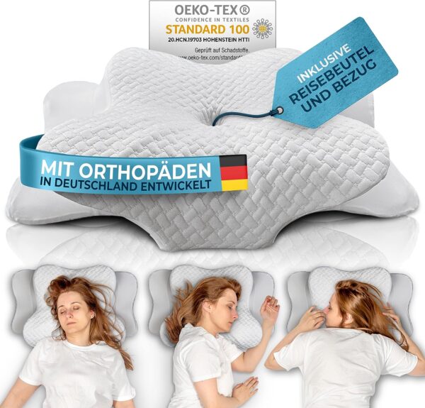 Eine Frau schläft auf einem orthopädischen Kissen.