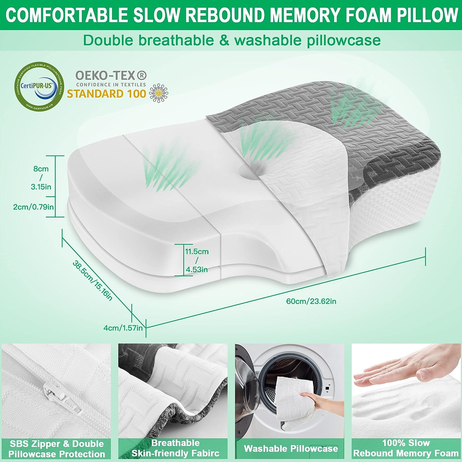 Elviros Cervical Orthopaedic Memory Foam Pillow Removable Ergonomic Neck Pillow for Neck and Shoulder Pain Neck Support Pillow for Side Sleepers, Dark Grey