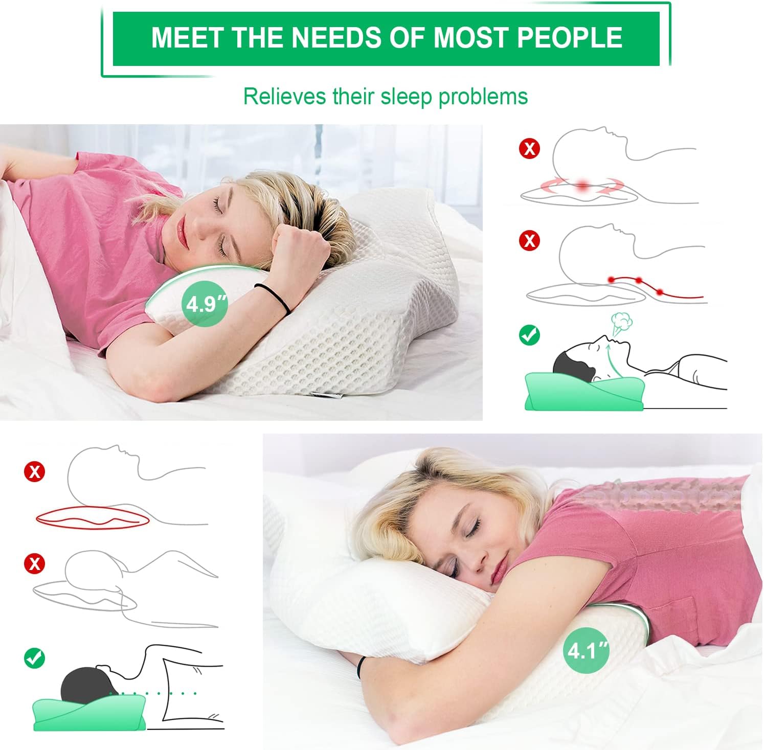 Elviros Cervical Orthopaedic Pillow, Memory Foam, Removable Ergonomic Neck Pillow for Neck and Shoulder Pain, Neck Support Pillow for Side Sleepers