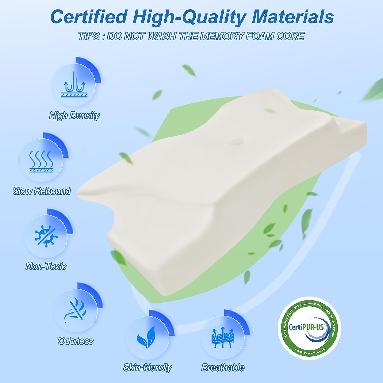 HOMCA Neck Pillow Orthopaedic Pillow Memory Foam Anti-Snoring Pillow Ergonomic Neck Support Pillow Pillow Pillow for Back, Sides and Stomach Sleepers, 60 x 35 x 11/13 cm