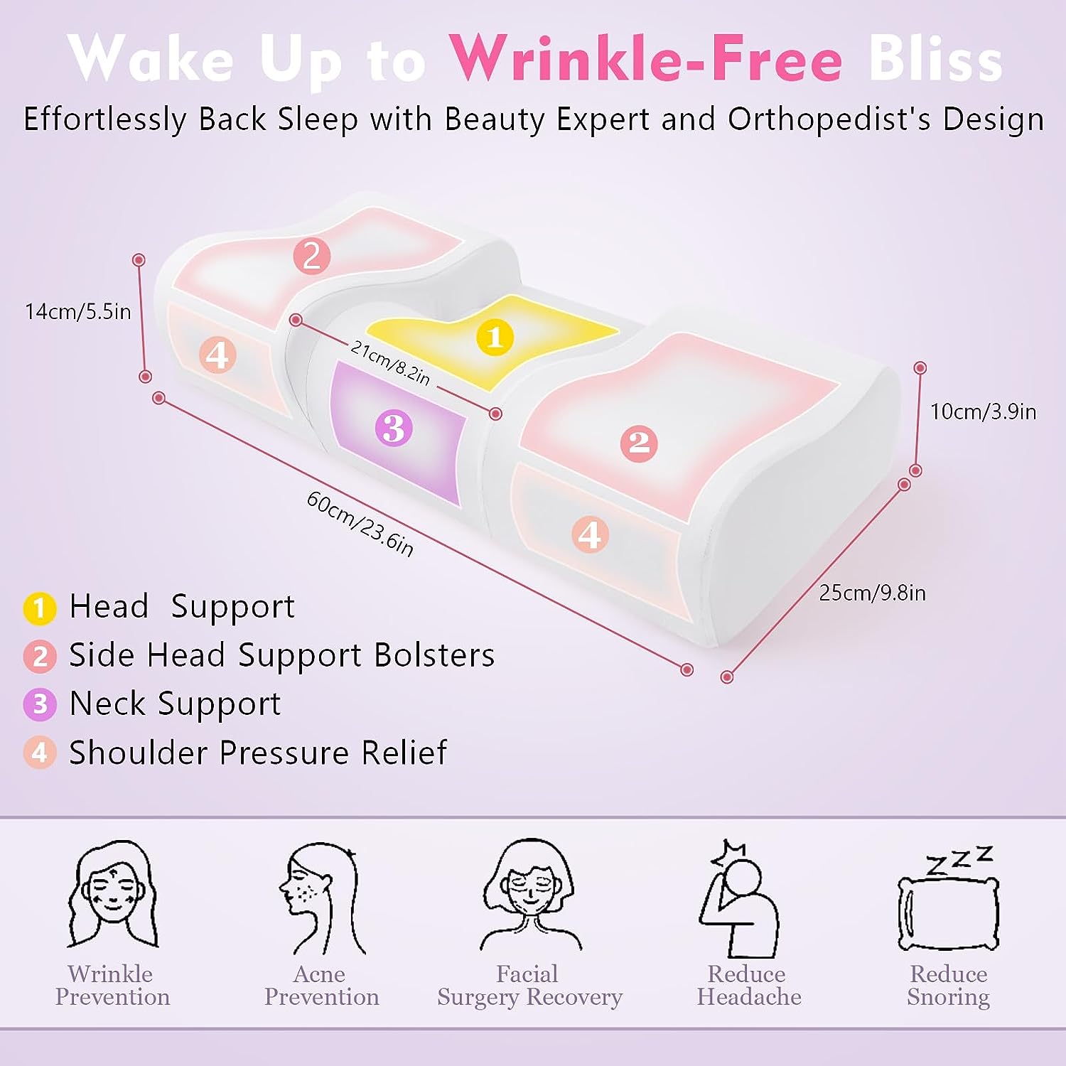 Hydomi Anti Wrinkle Pillow 2 in 1 Anti Aging Beauty Pillow Memory Foam Pillow Neck Support Orthopedic Pillow for Neck and Shoulder Pain to Keep Head Straight
