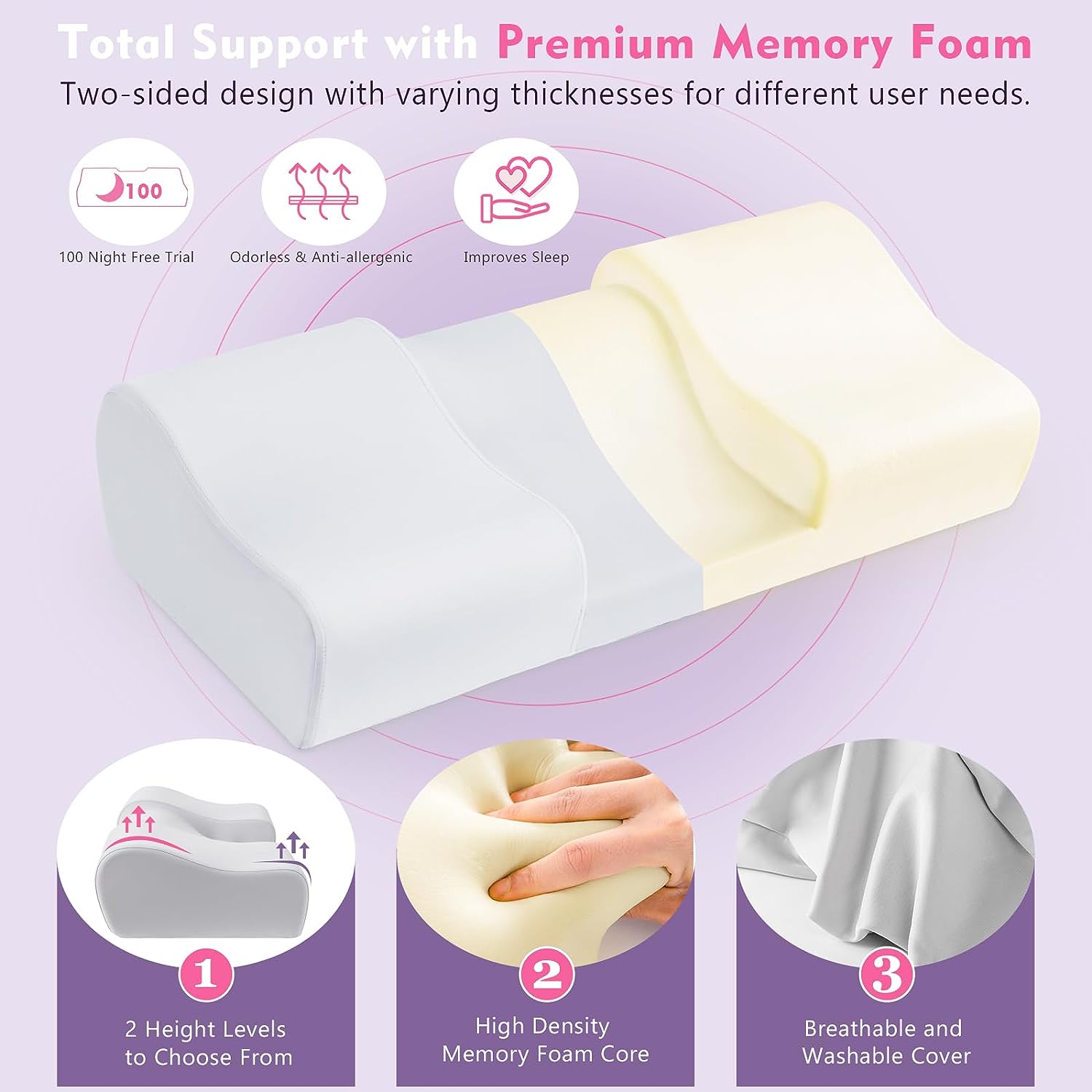 Hydomi Anti Wrinkle Pillow 2 in 1 Anti Aging Beauty Pillow Memory Foam Pillow Neck Support Orthopedic Pillow for Neck and Shoulder Pain to Keep Head Straight
