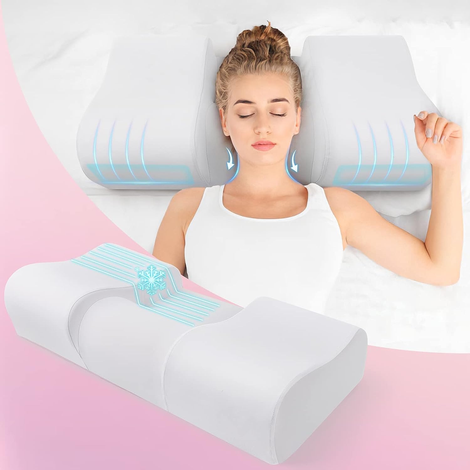 Hydomi Anti Wrinkle Pillow 2 in 1 Anti Aging Beauty Pillow Memory Foam Pillow Neck Support Orthopedic Pillow for Neck and Shoulder Pain to Keep Head Straight