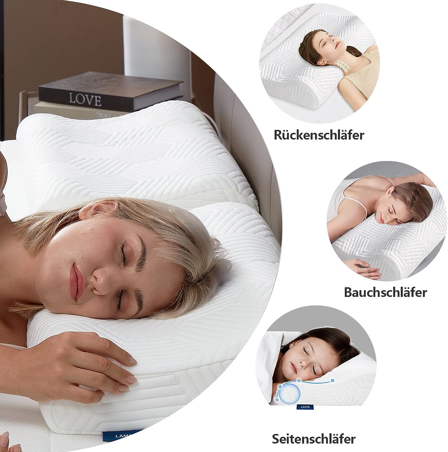 LAMB Memory Foam Pillow, Orthopaedic Pillow, Neck Support Pillow, Ergonomic Sleeping Pillow, Sandwich Pillow Suitable